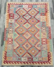 Classic Handmade Afghan/Turkish Kilim Rug, Aztec Wool Area Rug, Size 206x148  CM