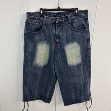 Vintage Y2K Qruel Men's Denim Jean Shorts Baggy Extra Long Relaxed Hip Hop Sz 38