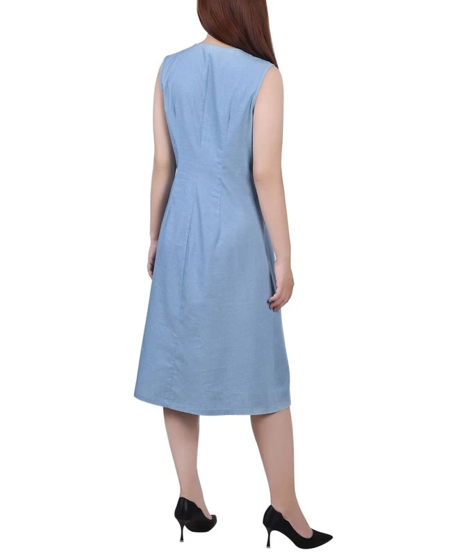 Vestido para mujer NY Collection cambray con detalles de cadena (denim claro, mediano) Foto 2 de 3