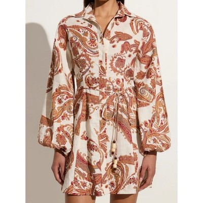 Faithfull the Brand Rae Linen Mini Dress in Alessia Paisley Print Size 6