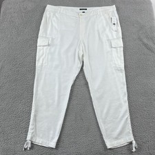 NWT Lauren Ralph Lauren Cargo Pants Womens 20 W White Linen Blend Preppy