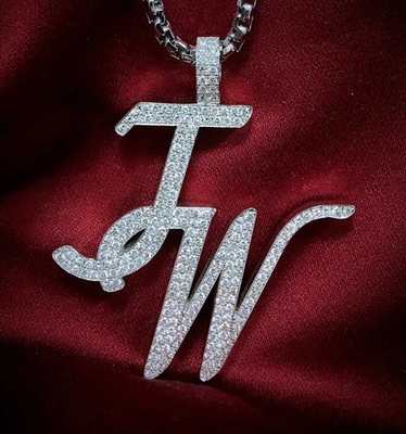 1.12ct Pass Tester Moissanite Mens Custom Name Pendant White Gold Plated Silver