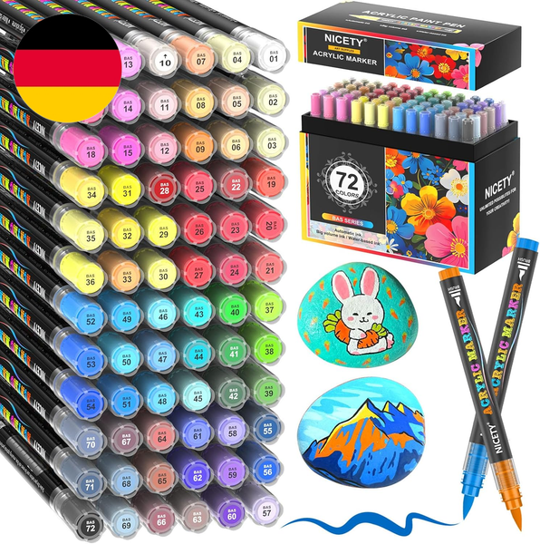 Nicety 72 Acrylstifte FüR Steine Wasserfest - Pinselspitze Acrylmarker FüR Stein-image