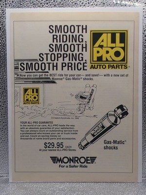 Vintage Monroe All Pro Auto Parts Gas-Matic 1990 Print Advertising Full Page Ad