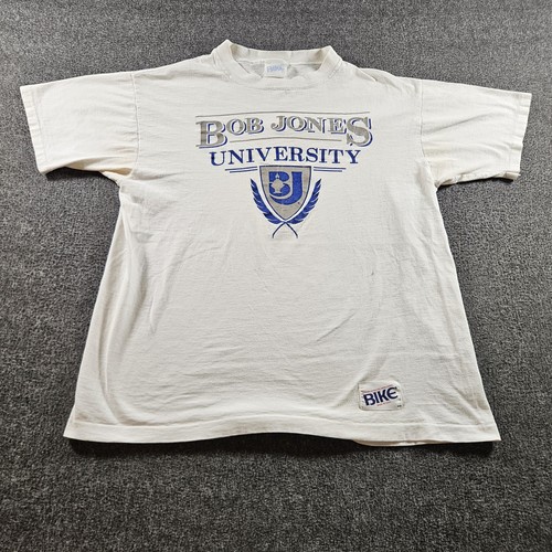 Vintage Bike Shirt Mens XL White Bob Jones University Logo Graphic T-Shirt USA