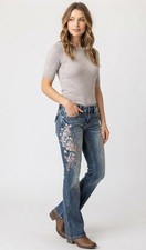 Grace In LA Boot Cut Jeans Size 27 Floral Embroidery
