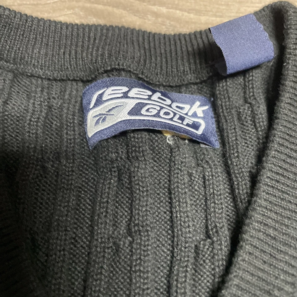 Chaleco Suéter Tejido con Cable Negro Y2K Reebok Golf De Colección Para Hombres XL Foto 4 de 4