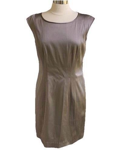NWT Lafayette 148 New York Satin Sheath Dress 10 Cap Sleeve Fog (Taupe) Luxury