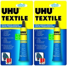 2 x UHU Textile Adhesive Glue 20g Hemming Mending Fabric Clothes Solvent Free