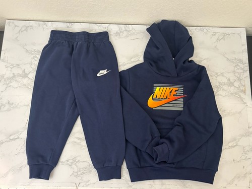 NIKE Hoodie Hooded Sweatshirt & Sweatpants Outfit Set Sweatsuit Boys 4T Blue D2
