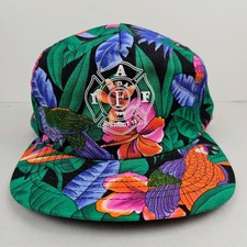 Vintage 1995 USA MADE Fire Fighter Hawaiian Floral AOP Trucker Hat Snapback Cap