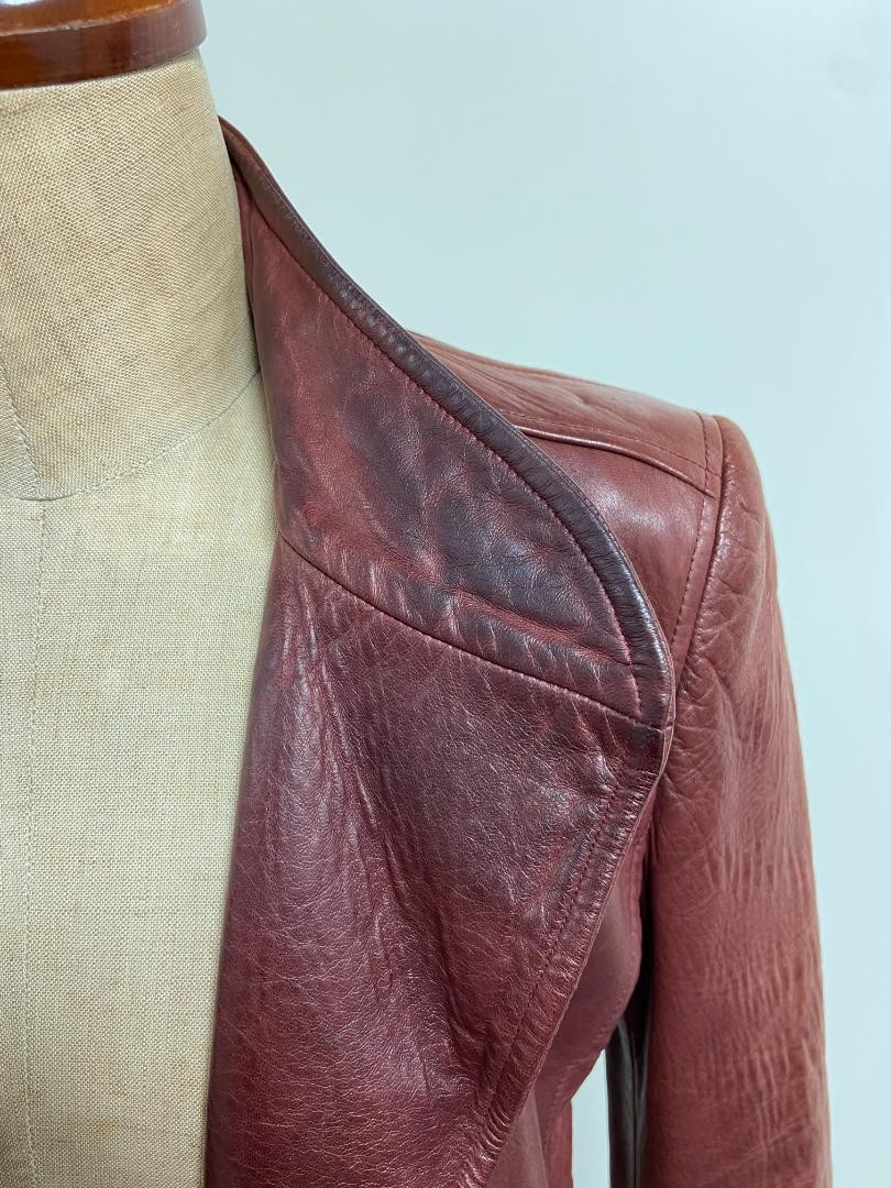 Giacca blazer Yves Saint Laurent Rive Gauche in pelle marrone