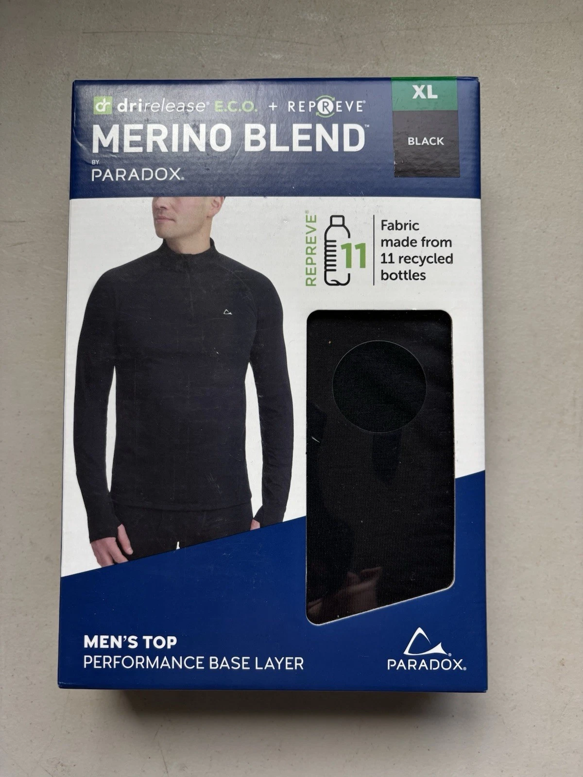 Men’s New In Sealed Box Merino Blend Performance Base Layer Black Top Size XL