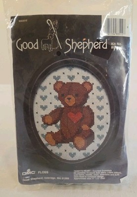 Good Shepherd Teddy's Heart Kit 83512 Vintage Cross-Stitch 4''x5'' Oval NEW In Pkg