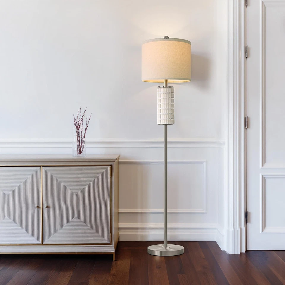 Lámpara de pie de cerámica plateada para sala de estar dormitorio, 64" moderna de pie L... Foto 3 de 4