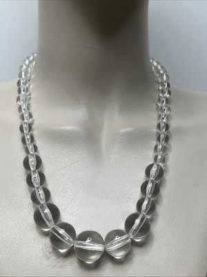 Vintage Pool of Light Ice Clear Lucite Graduated Bead Necklace 21''