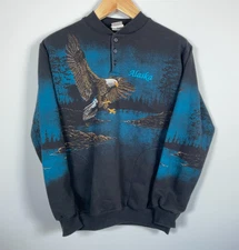 Art Unlimited AOP Sweatshirt Adult Large Black Blue Eagle All Over Print Nature
