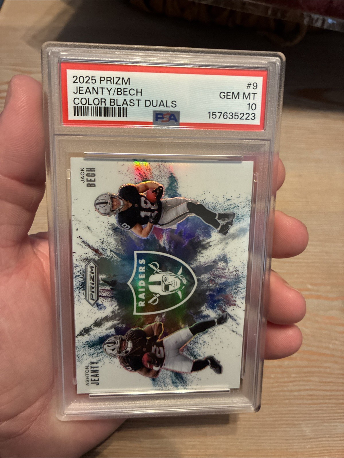 Ashton Jeanty/Jack Bech Panini 2025 Prizm Color Blast Dual #9 PSA 10