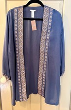 NWT J.JILL EMBROIDERED KIMONO IN BLUE SMOKE OS