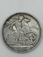 1889 Great Britain .925 Silver Crown Coin Queen Victoria