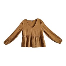 GAP Women S Boho Peasant Tunic Top Mustard Yellow Long Sleeve Crinkle Cotton 38"
