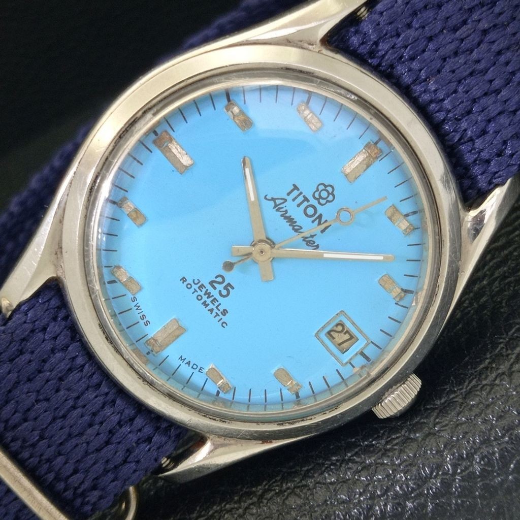 WATCH VINTAGE AIRMASTER SKY TITONI SWISS ROTOMATIC MENS a700140-1 BLUE DIAL - vintagewatches.pk