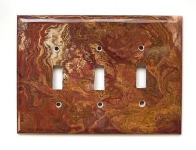 RED & GOLD ONYX - Triple Toggle Switchplate (Rm02) - NEW ITEM!