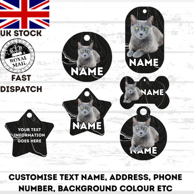 Russisch Blau Katze Haustier Personalisiert Eigenes Foto Rund, Hundeknochen, Militär Etikett