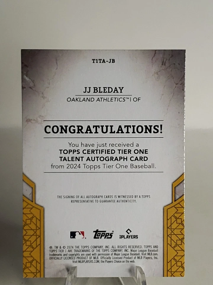 JJ Bleday 2024 Topps Tier One Silver Ink Auto /10 Athletics SSP - Image 3 of 3