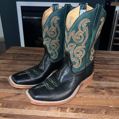 Rios of Mercedes Cowboy Boots Mens 10E2 Green Black Leather Western 4183K 100E