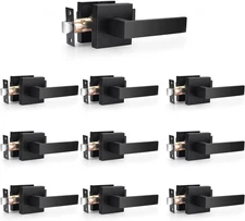 10 Pack| Matte Black Passage Door Levers Interior Heavy Duty Square Door Handles