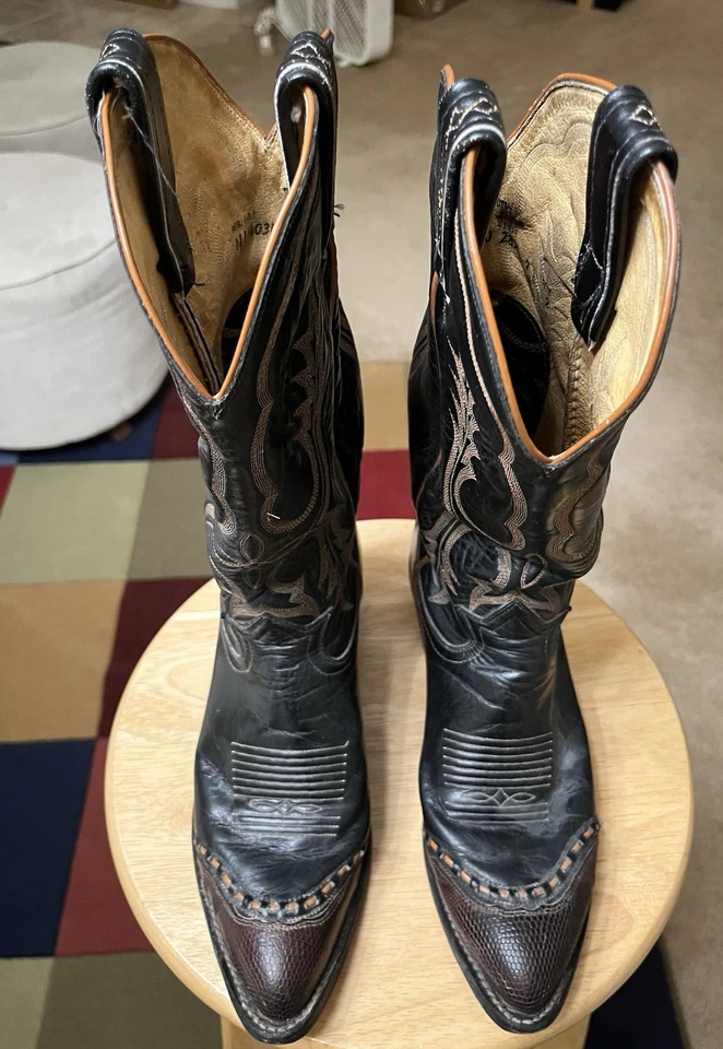 Botas ocidentais femininas Tony Lama 2830 marrom/preto EUA couro pele de réptil US7B - Imagem 3 de 4