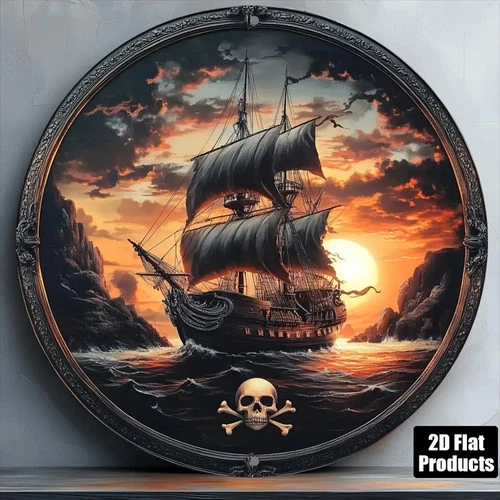Vintage Pirate Ship Theme Round Aluminum Tin Metal Signs Home Décor 8x8