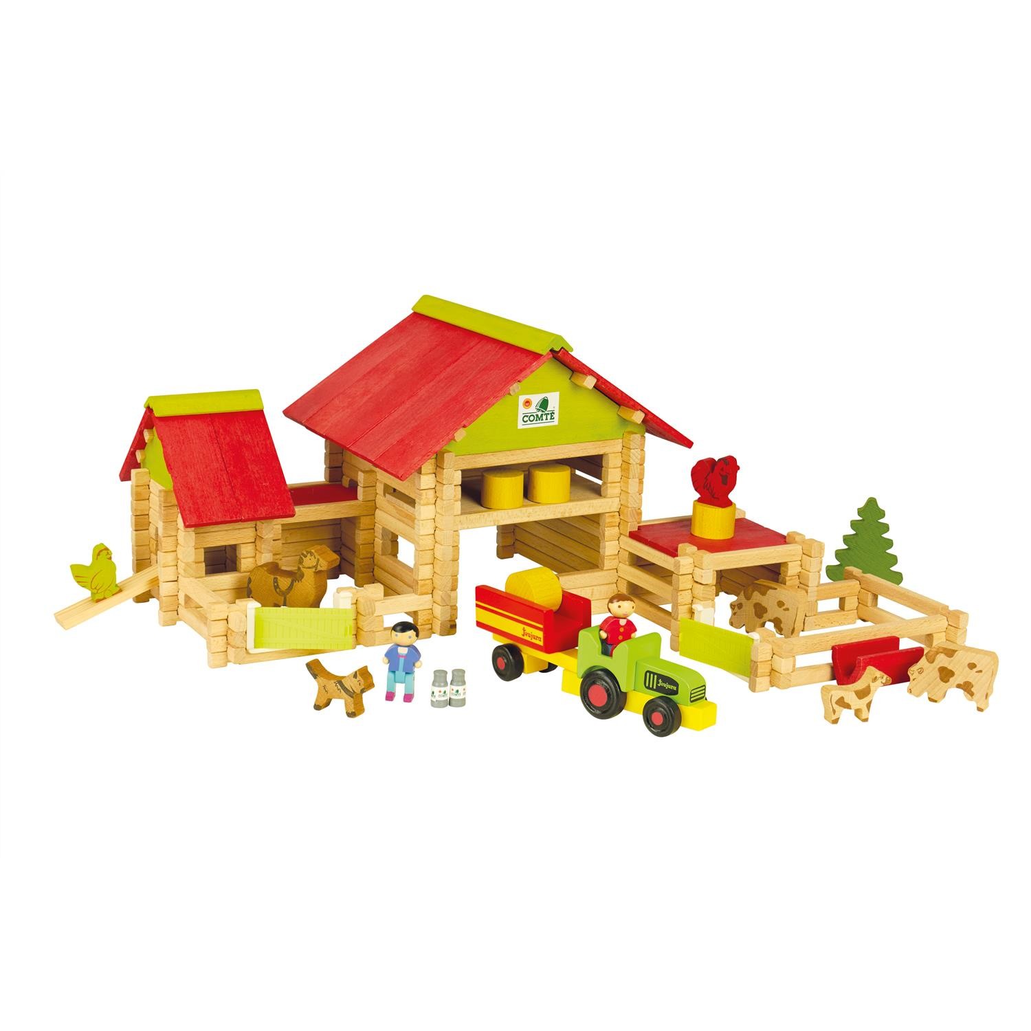 JEUJURA Grande Ferme en Bois 220 pièces avec tracteur jouet construction