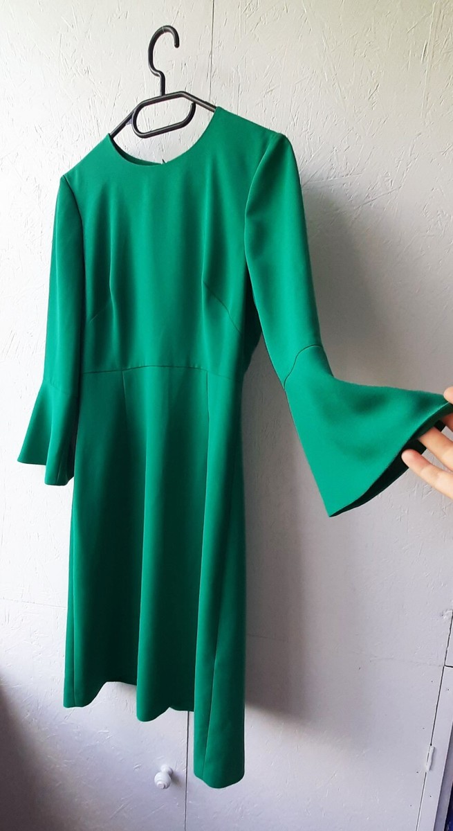 HOBBS London Emerald green A-line dress Flare Sleeves Size 8