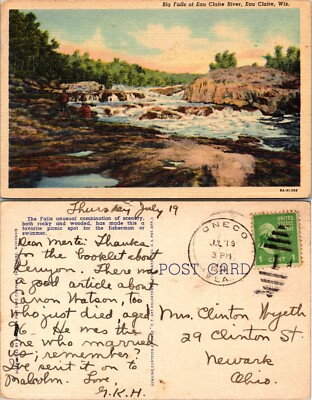 #ad Big Falls Eau Claire River Wisconsin WI Postcard $4.83