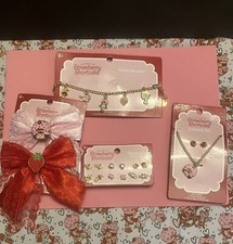 Strawberry Shortcake Doll Jewelry Sets Necklace Earrings Charm Bracelet Hair Bow
