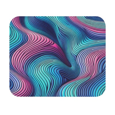 Mouse Pad (Rectangle) Turquoise Blue Magenta Lines Optical Illusion Design 3