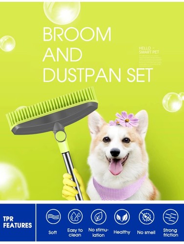 Adjustable Rubber Push Broom And Dustpan Setself Cleaning Indoor Outdoor Angle B - Picture 7 of 8