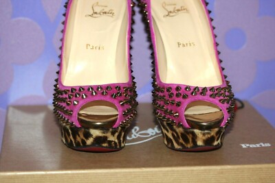 CHRISTIAN LOUBOUTIN Lady Peep Pink Suede Leopard Pony PikPik