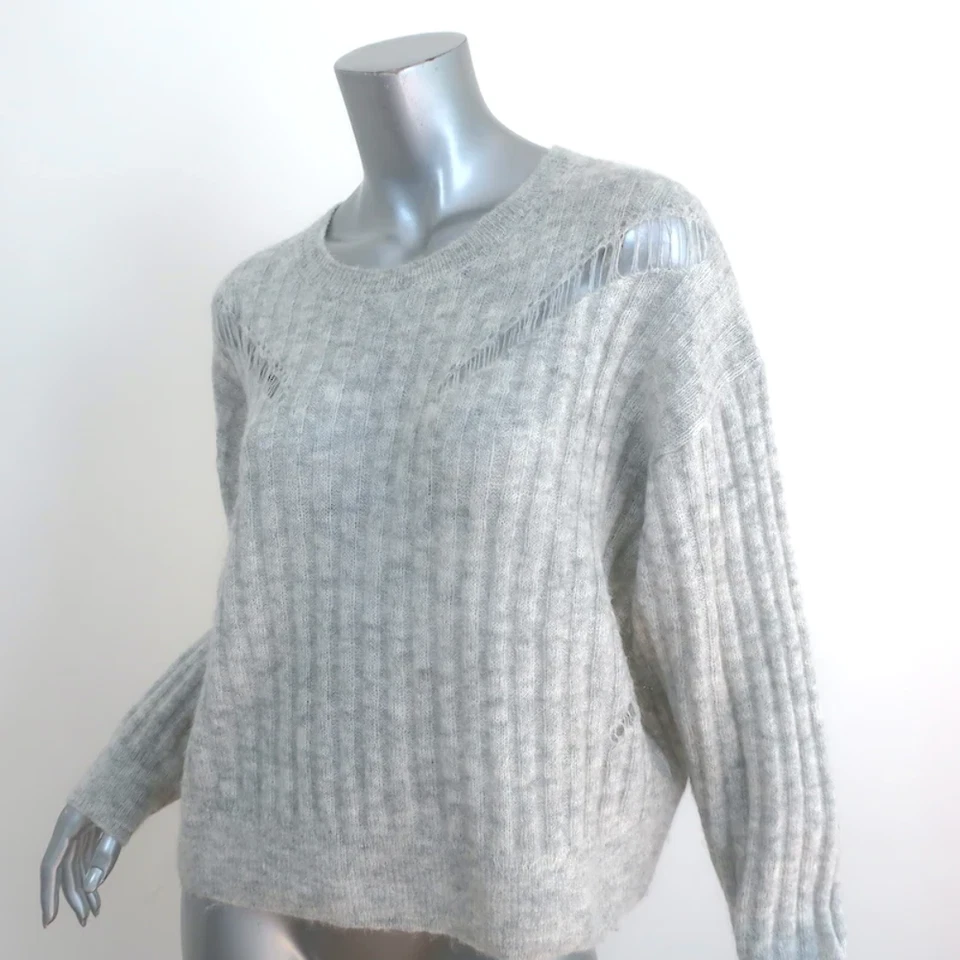 IRO Sweater Opera Light Gray Distressed Knit Size Small Crewneck Pullover - Image 2 of 4