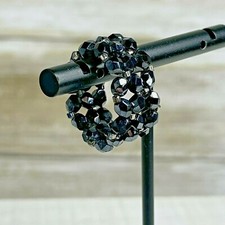 Artisan Black Glass Bead Woven Style Cluster Ring Size 6