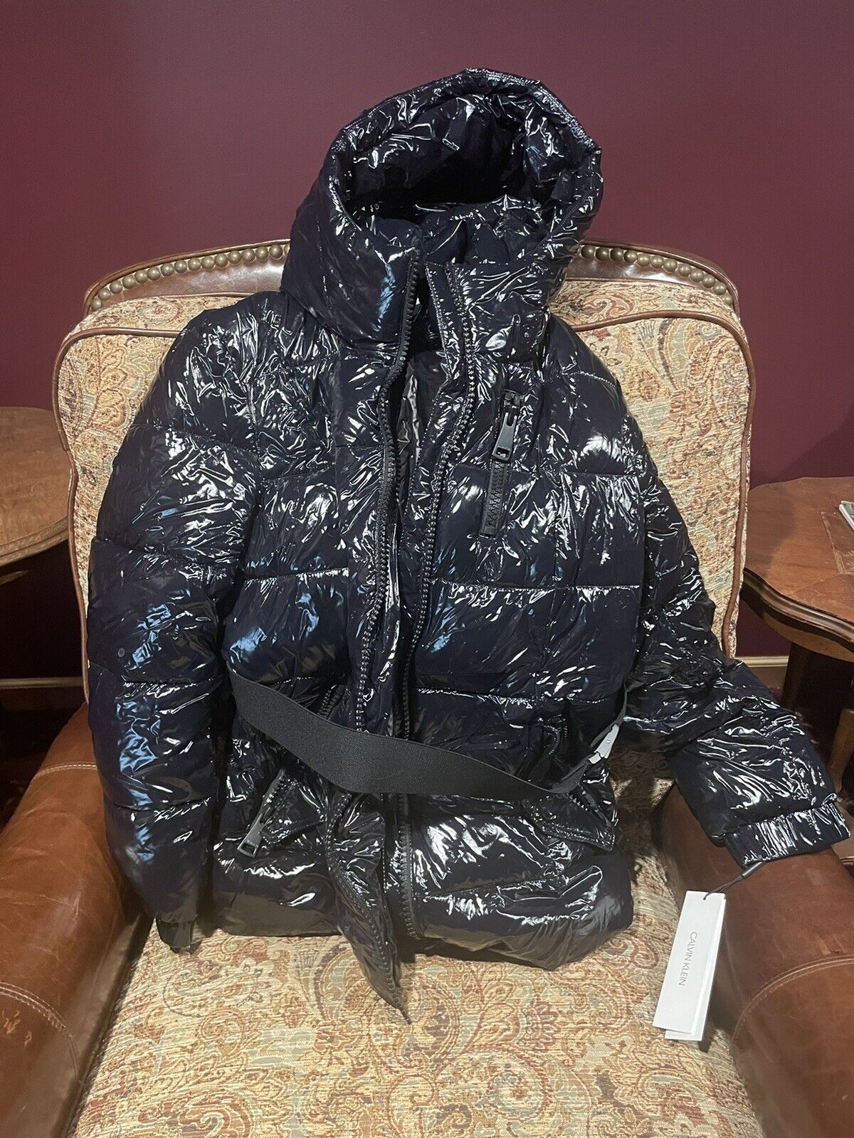 Black Shiny Puffer Jacket Mens with Hood