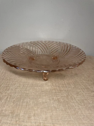 Vintage Pink Depression Glass Footed Bowl with Prismatic Swirl Anchor Hocking