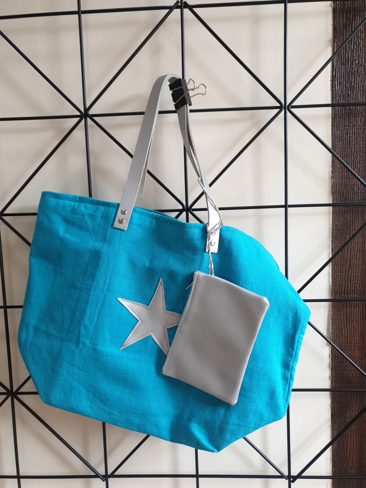 BNWT summer star motif bag turquoise blue with purse