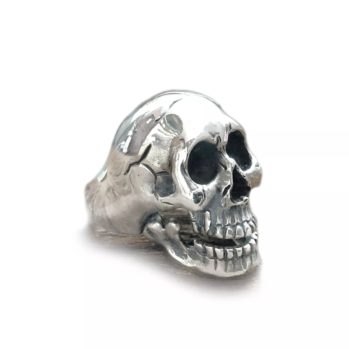 Skull Biker Ring sterling silver 925 bone open mouth Jaws motorcycle men  rocker