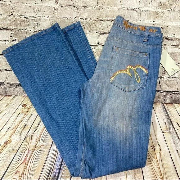 Женские джинсы Rocawear размер 9 синие ретро темные вареные расклешенные Y2K Rockstar - Изображение 4 из 4