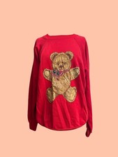 Vintage 80's holiday red teddy bear sweatshirt size womens XL