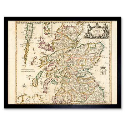 Greene 1689 Karte Schottland Straßen Grafschaften gerahmtes Wandbild Poster