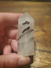Black Tourmaline in Clear Quartz Crystal Point Wand Tower 31g, 52.8mm tall